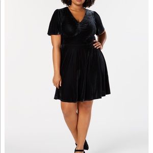 Velvet Fit & Flare Dress with Short Sleeve